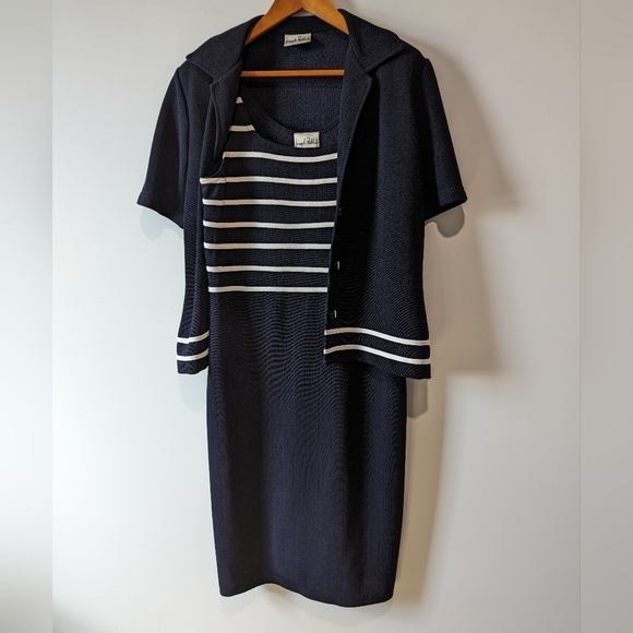 Joseph Ribkoff Navy & White Vintage Long Dress with Short Sleeve Blouse - Picture 1 of 11